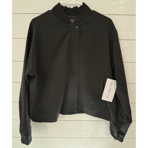Athleta Endless Bomber Jacket Black Sz.Large NWT $139 Sustainable Fabric Stretch - Picture 3 of 8
